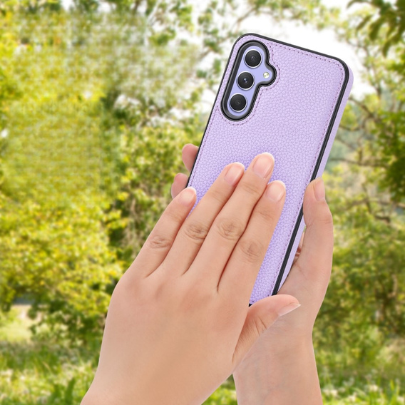 Etui skórzane do Samsung Galaxy A25 5G, Obudowa Lychee leather Case, fioletowe + Szkło 9H