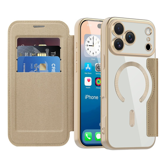 Etui z klapką do iPhone 17 Pro Max, RFID Wallet MagSafe z ochroną aparatu, złote