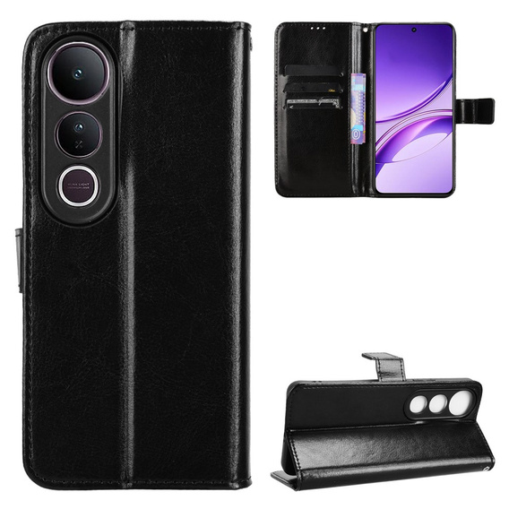 Etui z klapką do Vivo V50 Lite 4G / 5G, Crazy Horse Wallet, czarne