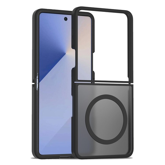 Czarne etui do Samsung Galaxy Z Flip7 z MagSafe, akrylowe plecki i ramka TPU, widok ogólny