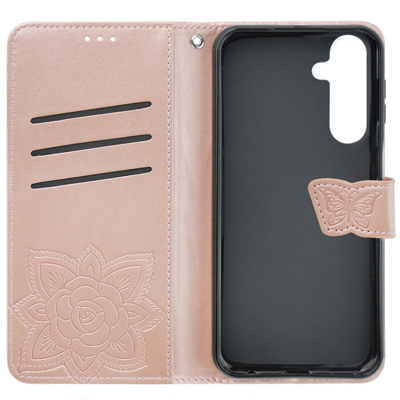 Etui z klapką do Oppo A79 5G, Butterfly, różowe rose gold