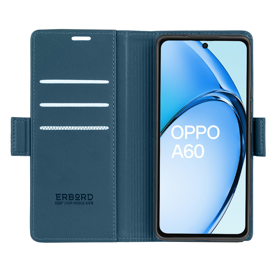 Etui do Oppo A60, ERBORD Glossy Litchi, portfel z klapką, niebieskie