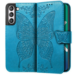 Etui z klapką do Samsung Galaxy S21 FE, Butterfly, niebieskie