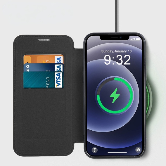 Etui z klapką do iPhone 12, RFID Wallet MagSafe z ochroną aparatu, czarne
