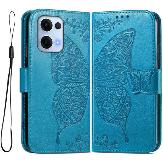 Etui z klapką do Oppo Reno 13, Butterfly, niebieskie