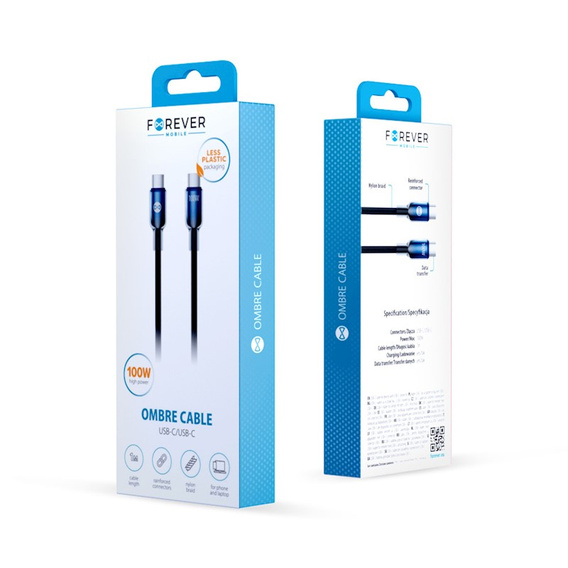 Forever Kabel Ombre USB-C do USB-C, 100W, 1m, czarny