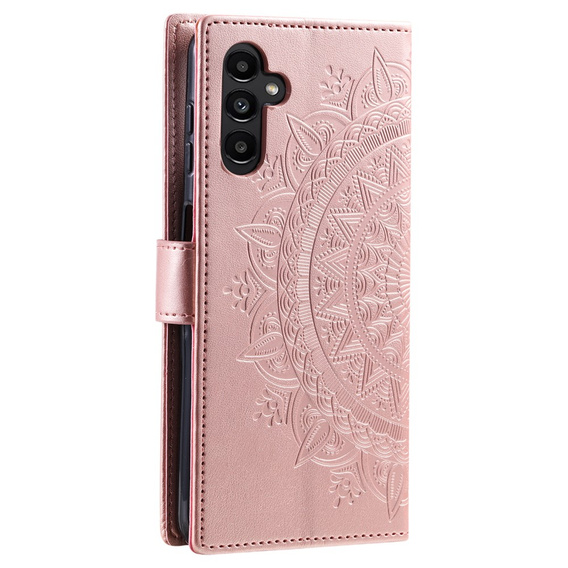Etui z klapką do Samsung Galaxy A15, Mandala Flower, różowe rose gold + szkło 9H