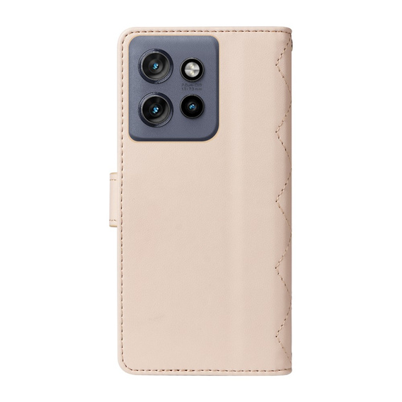 Etui z klapką do Motorola Edge 50 Neo / Motorola ThinkPhone 25, Rhombus Crossbody Leather, beżowe