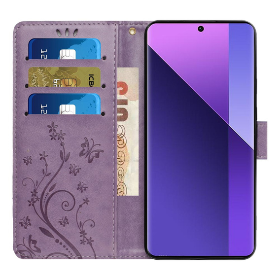 Etui z klapką do Xiaomi Redmi Note 13 Pro+, Butterfly, fioletowe