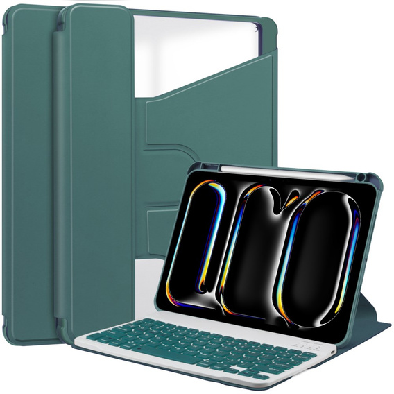 Etui z klawiaturą do iPad Pro 11" 2024 (5 gen.), Rotary 360° Leather, ciemnozielone