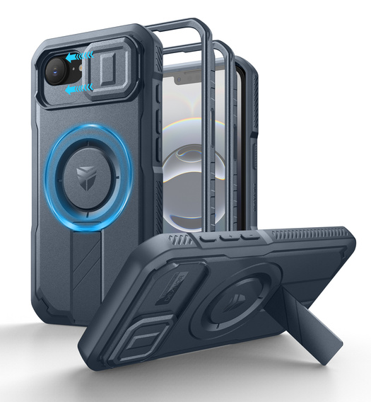 Etui pancerne Dexnor CamProtect z MagSafe do iPhone 16e – niebieskie