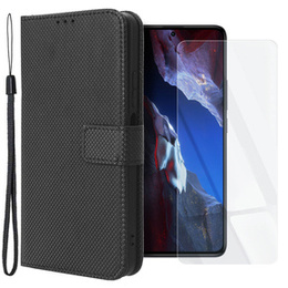Zestaw Etui do Poco F5 Pro 5G, portfel z klapką, Smart Magnet, Czarne + Szkło