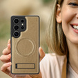 Etui skórzane z podstawką do Samsung Galaxy S25 Ultra – kompatybilne z MagSafe, desert gold