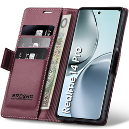 Etui do Realme 14 Pro 5G, ERBORD Glossy Litchi, portfel z klapką, czerwone