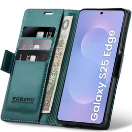 Etui do Samsung Galaxy S25 Edge, ERBORD Glossy Litchi, portfel z klapką, zielone
