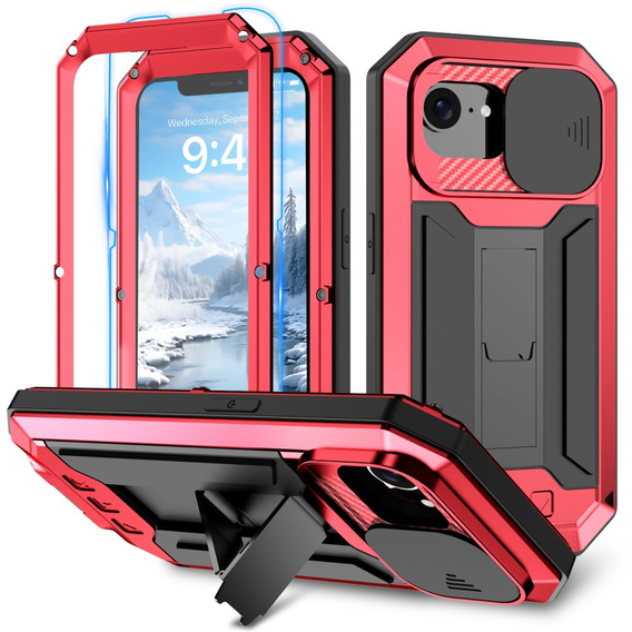Etui pancerne do iPhone 16E, R-JUST, czerwone