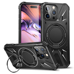 Etui do iPhone 16 Pro, pancerne z podstawką i blaszką do uchwytu, czarne