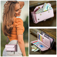 Etui CASEME do Samsung Galaxy A56 5G, RFID Leather Wallet, z paskiem na ramię, różowe