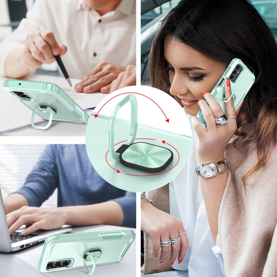Etui do Samsung Galaxy A14 4G/5G, pancerne z ringiem, zielone