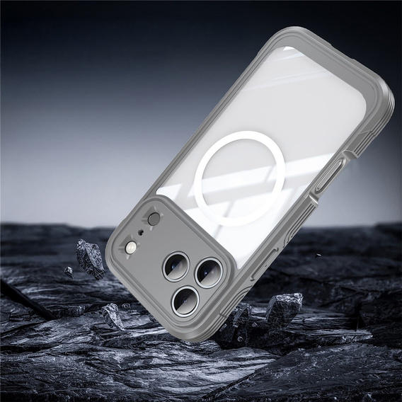 Etui do iPhone 17 Pro Max, Shockproof, ze szkłem, do MagSafe, szare