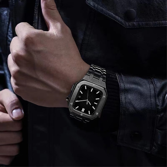 Bransoleta Stalowa z Etui do Apple Watch 7/8/9 45mm, Czarna