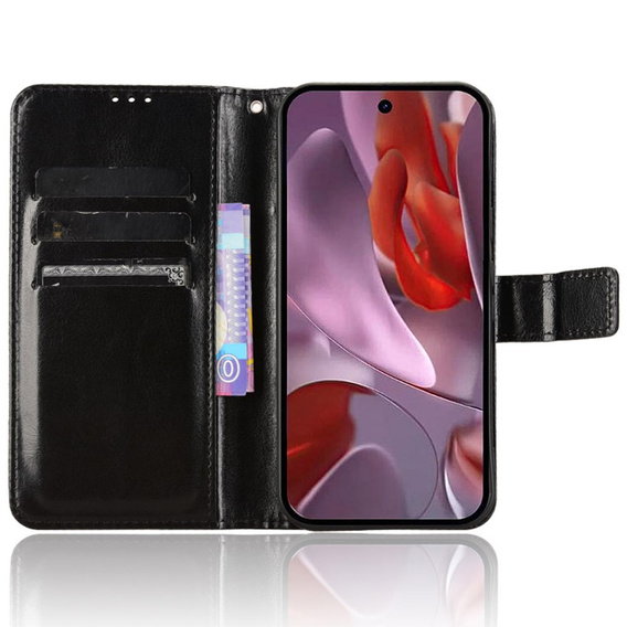 Etui z klapką do Google Pixel 9A, Crazy Horse Wallet, czarne
