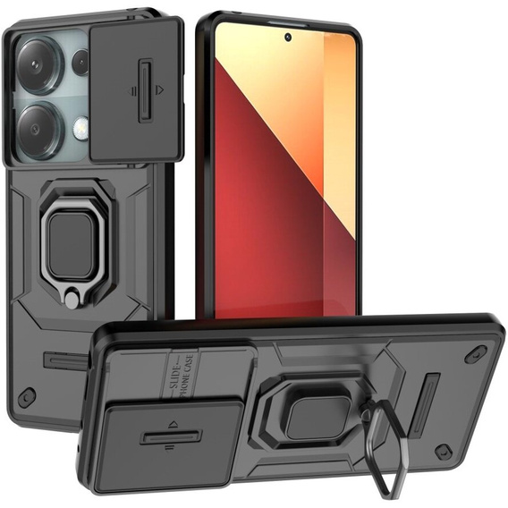 Etui do Xiaomi Redmi Note 13 Pro 4G / Xiaomi Redmi Note 14S / Xiaomi Poco M6 Pro 4G, KickStand Camera Lens, czarne
