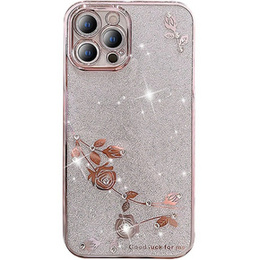 Etui do iPhone 12 Pro Max, Glitter Flower, różowe rose gold