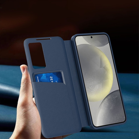 Etui z klapką do Samsung Galaxy S24 FE, Smart View Wallet, granatowe