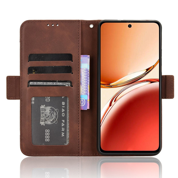 Etui z klapką do Oppo Reno 12FS / 12F, Card Slot, brązowe