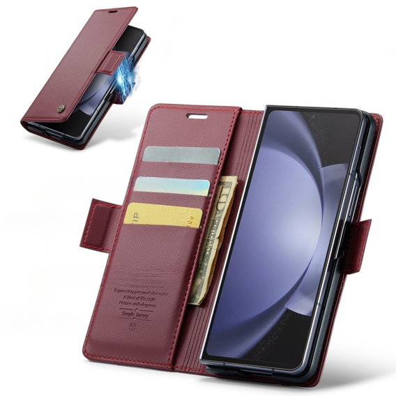 Etui z klapką CASEME do Samsung Galaxy Z Fold6 5G, Litchi Wallet, czerwone