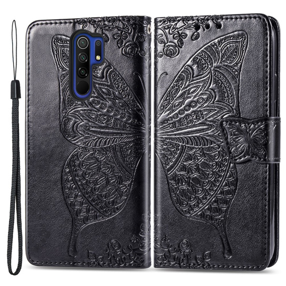 Etui z klapką do Xiaomi Redmi 9, Butterfly, czarne