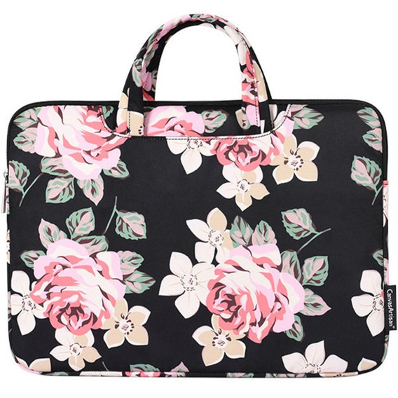 Torba na Laptopa 13" z Nadrukiem Różanym i Uchwytem - Czarna