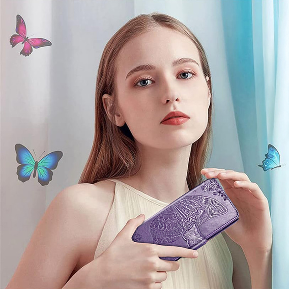 Etui z klapką do Xiaomi Poco F7 Ultra, Butterfly, fioletowe