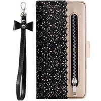 Etui z klapką do Samsung Galaxy A25 5G, Wallet Pocket Zipper Lace, czarne