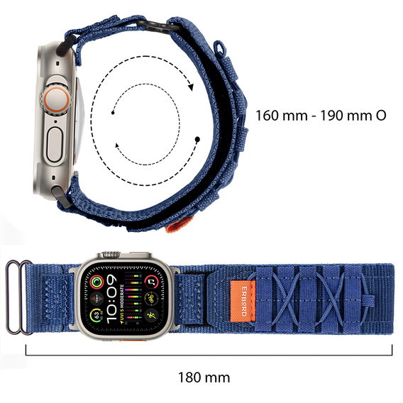 Pasek Nylonowy ERBORD Runner do Apple Watch 1/2/3/4/5/6/7/8/9/10/11/SE Ultra 1/2/3 42/44/45/46/49mm, Niebieski
