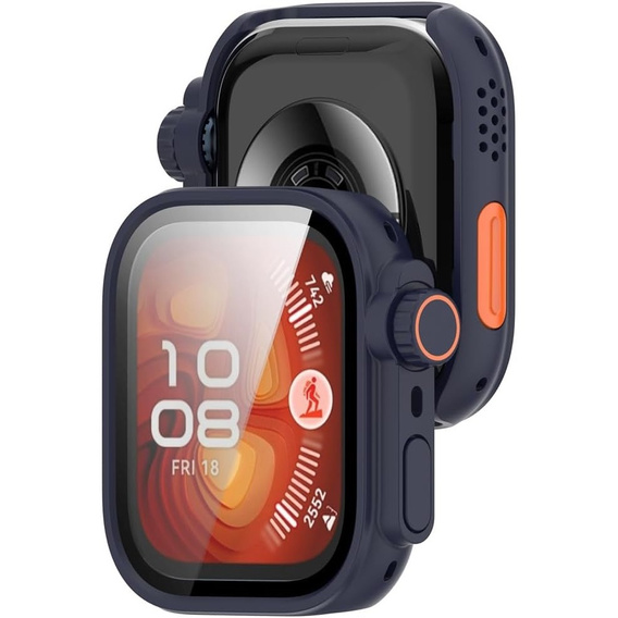 2w1 Etui + Szkło Hartowane do Huawei Watch Fit 4 Pro, Granatowe/Pomarańczowe