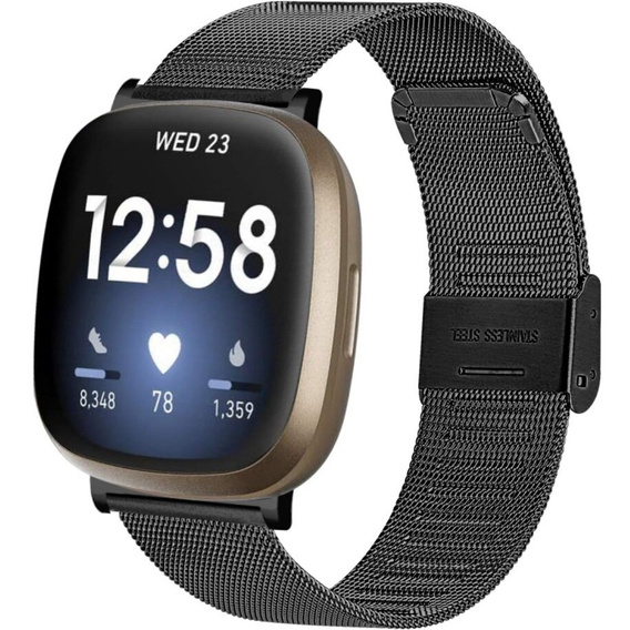 Pasek Bransoleta Milanese do Fitbit Versa 4 / Sense 2, Czarny