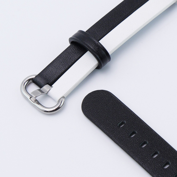 Pasek Skórzany do Xiaomi Smart Band 10 / 9 / 8, Czarny/Biały