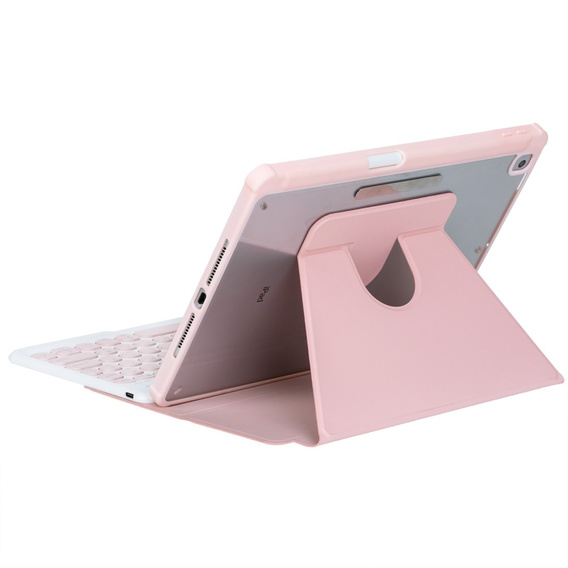 Etui z klawiaturą do iPad 11" 2025 A16 (11 gen.) / iPad 10.9" 2022 (10 gen.), Rotary 360° Leather, różowe rose gold