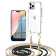 Etui ze smyczą do iPhone 16 Pro, ERBORD MagSafe, przezroczyste + Szkło na ekran