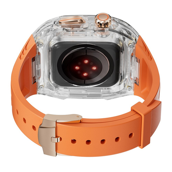 Pasek Silikonowy z Etui do Apple Watch 4/5/6/7/8/9/SE 44/45MM, Pomarańczowy / Przezroczysty
