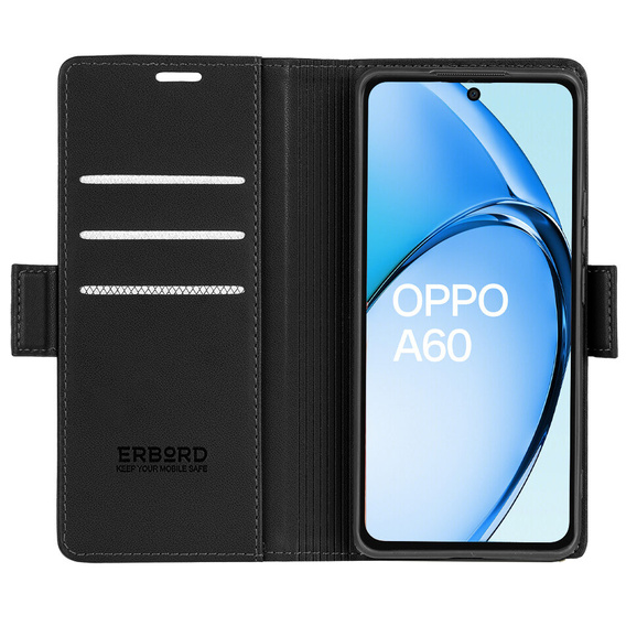 Etui do Oppo A60, ERBORD Glossy Litchi, portfel z klapką, czarne