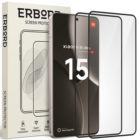 2x Szkło Hartowane do Xiaomi 15 Ultra, ERBORD 3D pełne, szybka na cały ekran