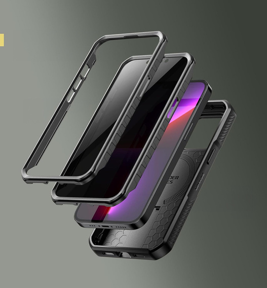 Etui pancerne do iPhone 13 Pro, Dexnor CamProtect MagSafe, z folią prywatyzującą, czarne (Dwie ramki)