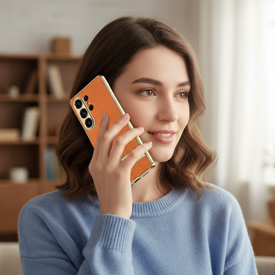 Etui do Samsung Galaxy S26 Ultra, Electro Frame Leather, z podstawką, pomarańczowe