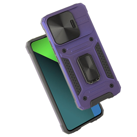 Etui pancerne do Xiaomi Redmi Note 13 Pro 5G, CamShield Slide, fioletowe + Szkło Hartowane 9H