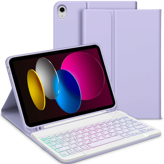 Etui z podświetlaną klawiaturą bluetooth do iPad 10.9 2022 (10 gen.), fioletowe