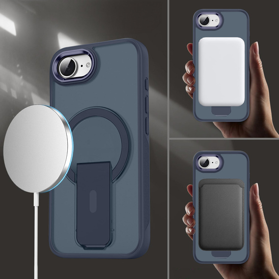 Etui do Iphone 16E, Kickstand Matt Case, do MagSafe, niebieskie
