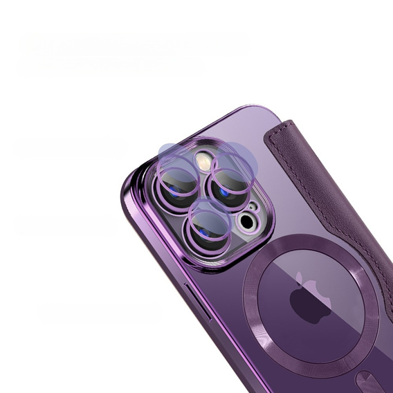 Etui z klapką do iPhone 15 Pro Max, RFID Wallet MagSafe z ochroną aparatu, fioletowe